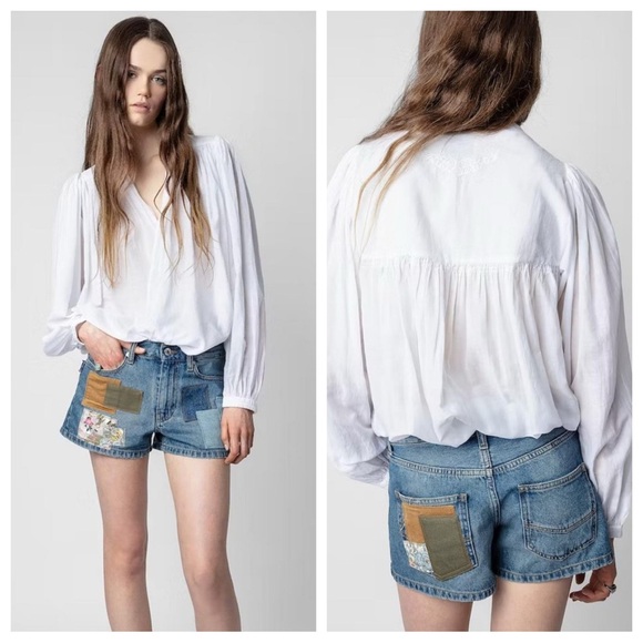 Zadig & Voltaire Sina Patch Light Blue Denim Jean Shorts - Picture 1 of 15